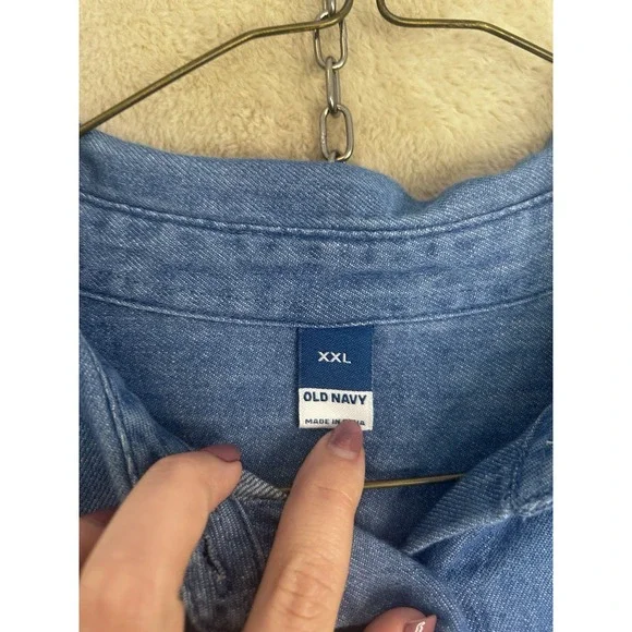 Old Navy Womens XXL Blue Denim Shirt Dress Short Sleeve Button Front Cotton - Picture 4 of 7